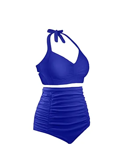 Two Piece Quick Drying Polyester Spandex Women's Swimsuit-Royal Blue