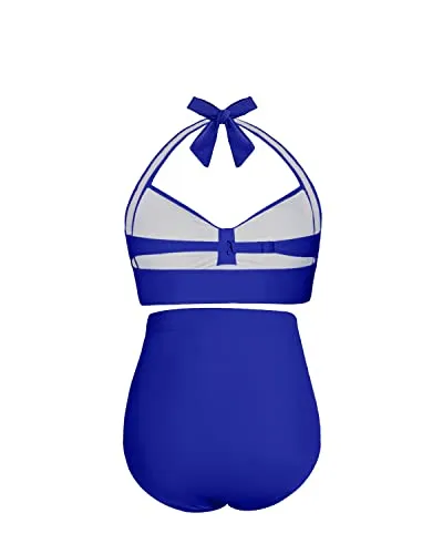 Two Piece Quick Drying Polyester Spandex Women's Swimsuit-Royal Blue