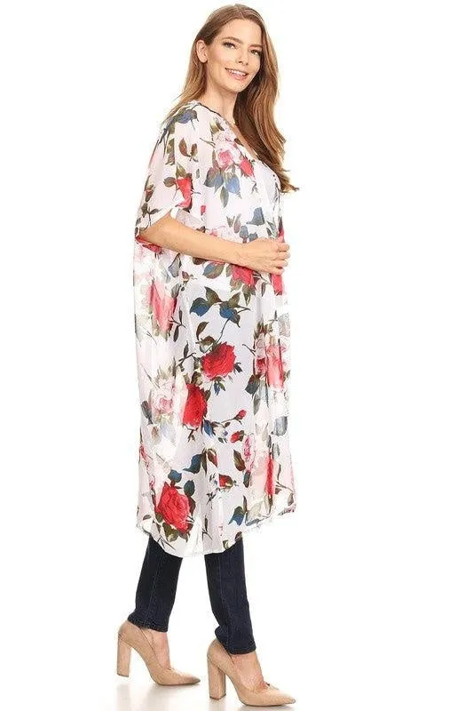 White Floral Chiffon Kimono-One Size