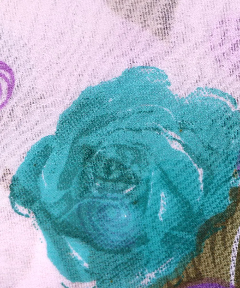 White Purple Floral Print Georgette Fabric