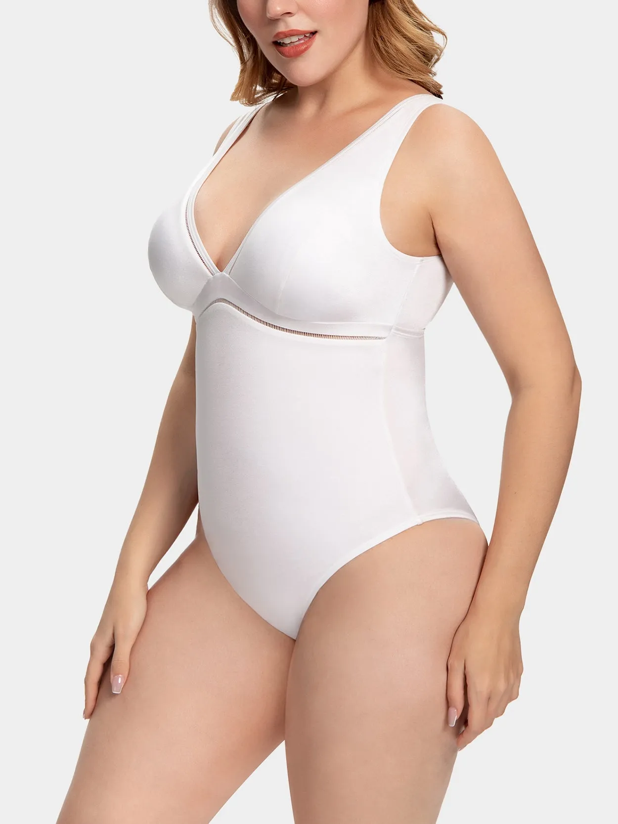 Women One Piece Swimsuits Plunge Bathing Suit Plus Size Swimwear White/Black