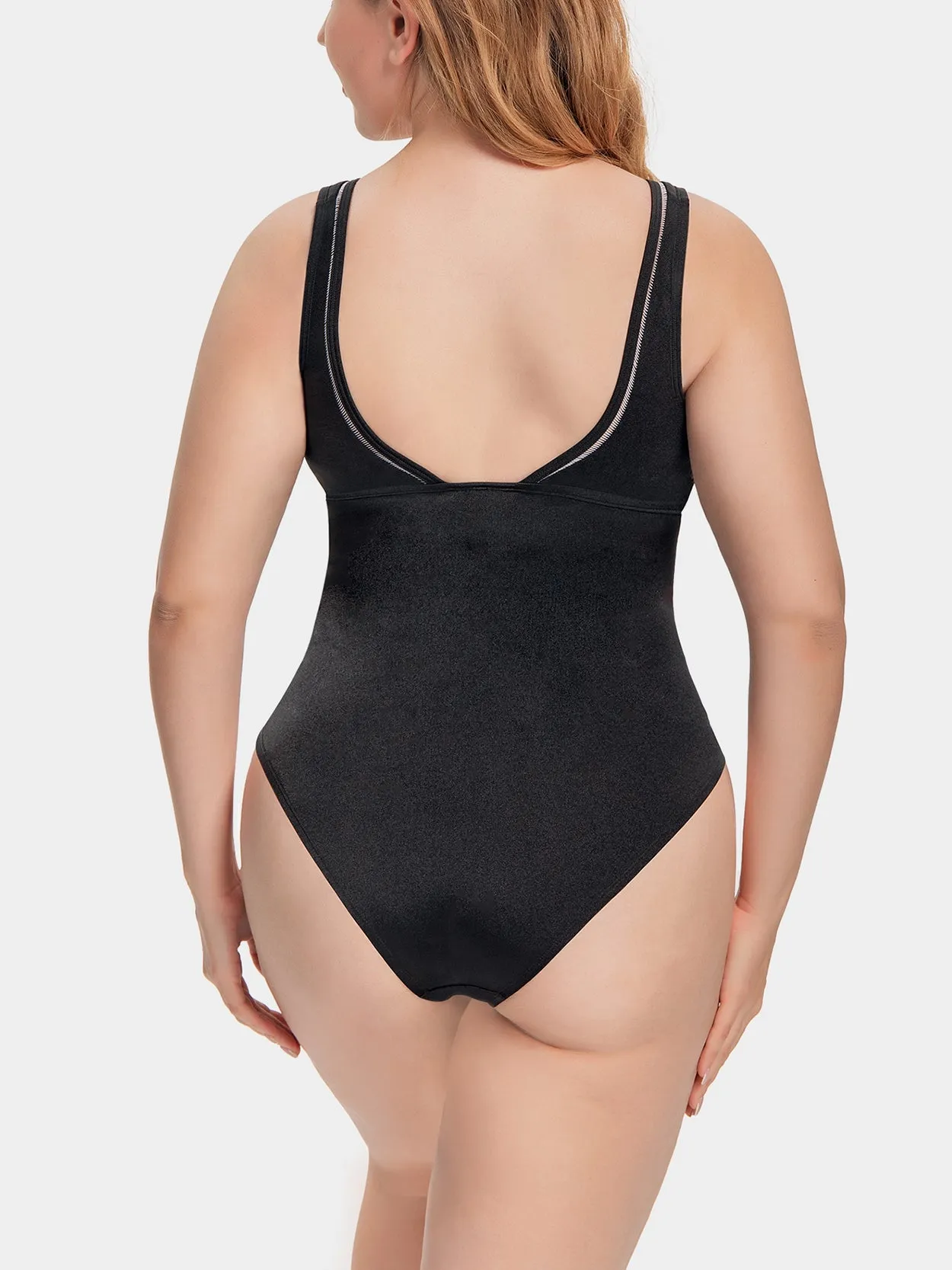 Women One Piece Swimsuits Plunge Bathing Suit Plus Size Swimwear White/Black