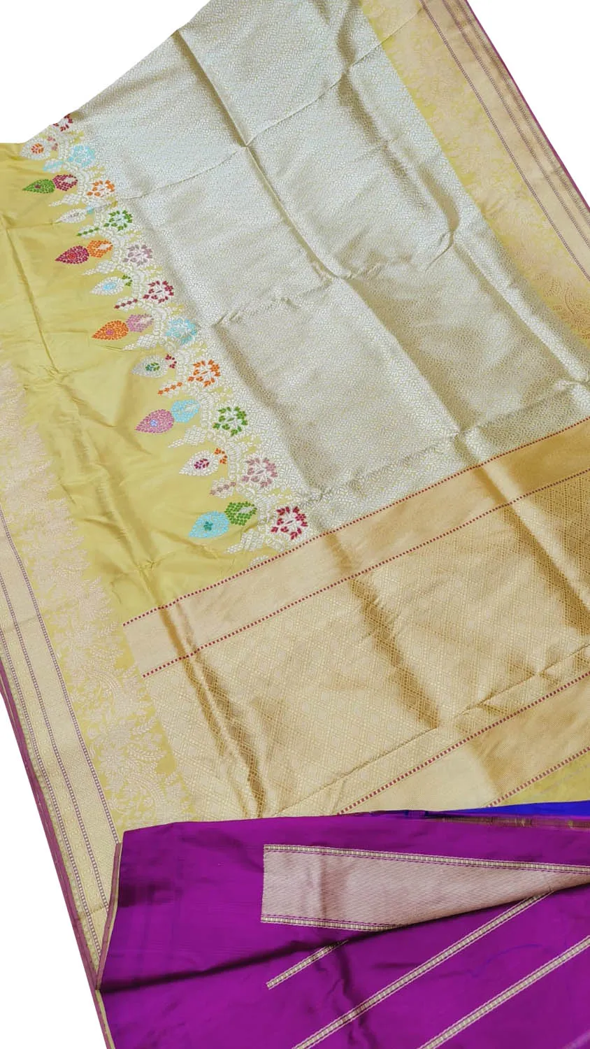 Yellow & Pastel Handloom Banarasi Katan Silk Saree