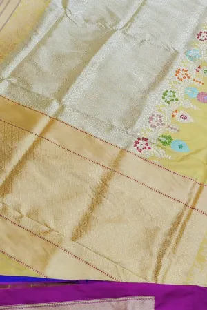 Yellow & Pastel Handloom Banarasi Katan Silk Saree
