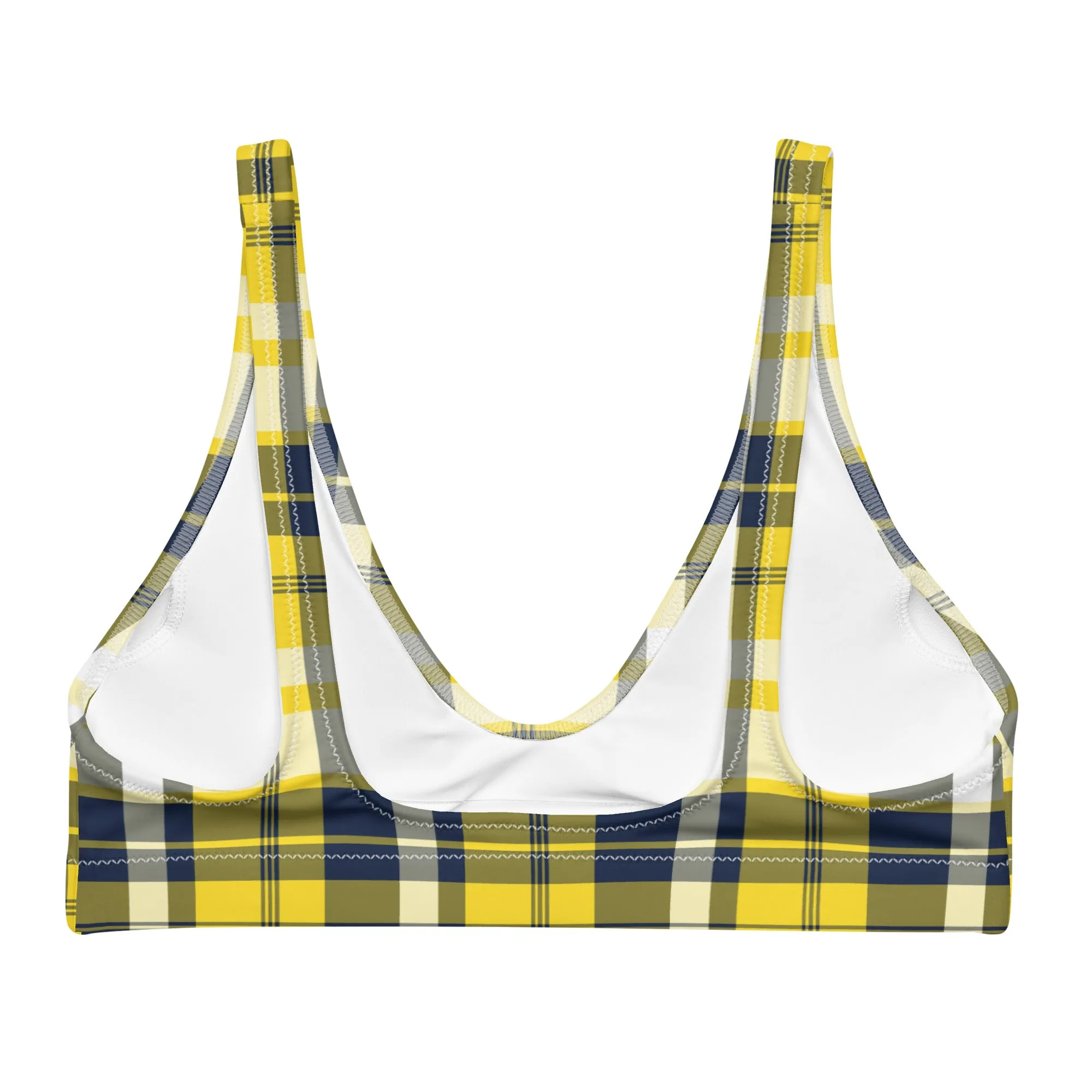 Yellow and Navy Blue Preppy Plaid Halter Bikini Top