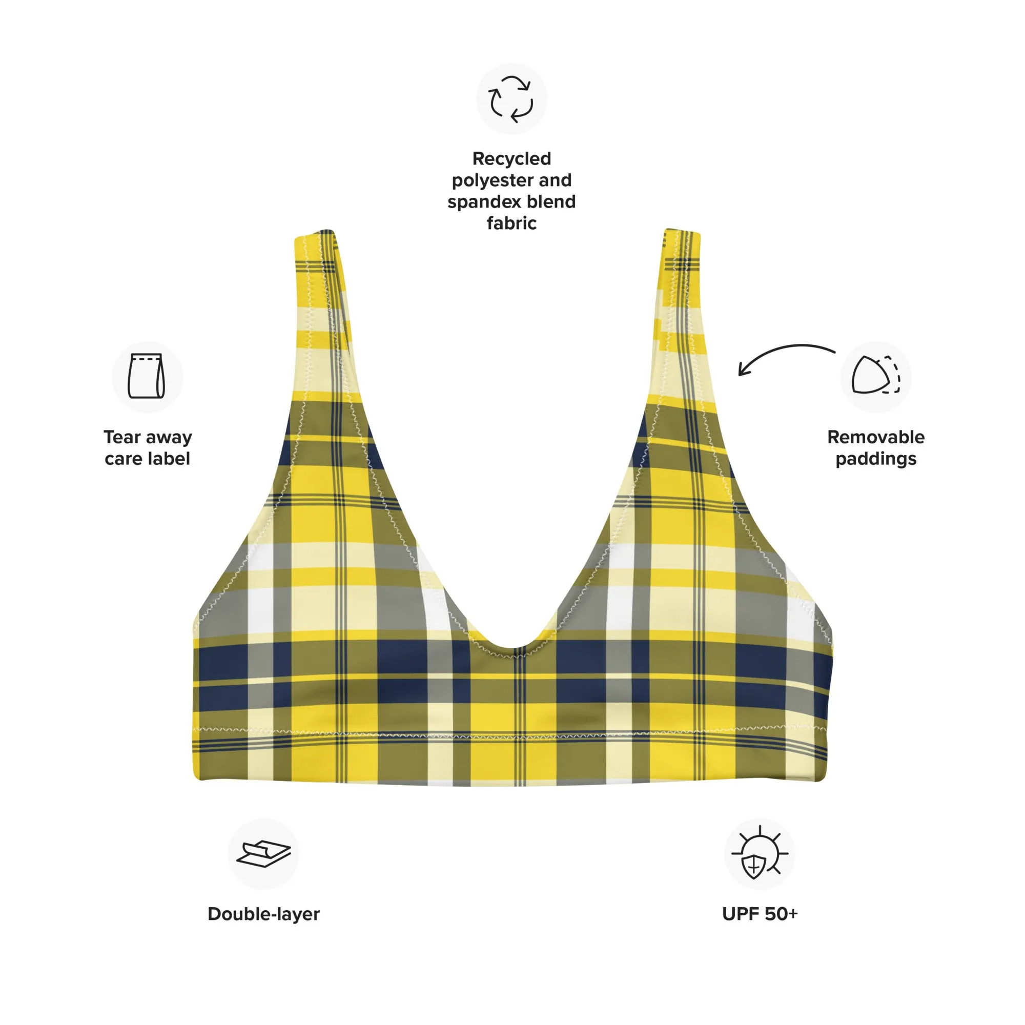 Yellow and Navy Blue Preppy Plaid Halter Bikini Top