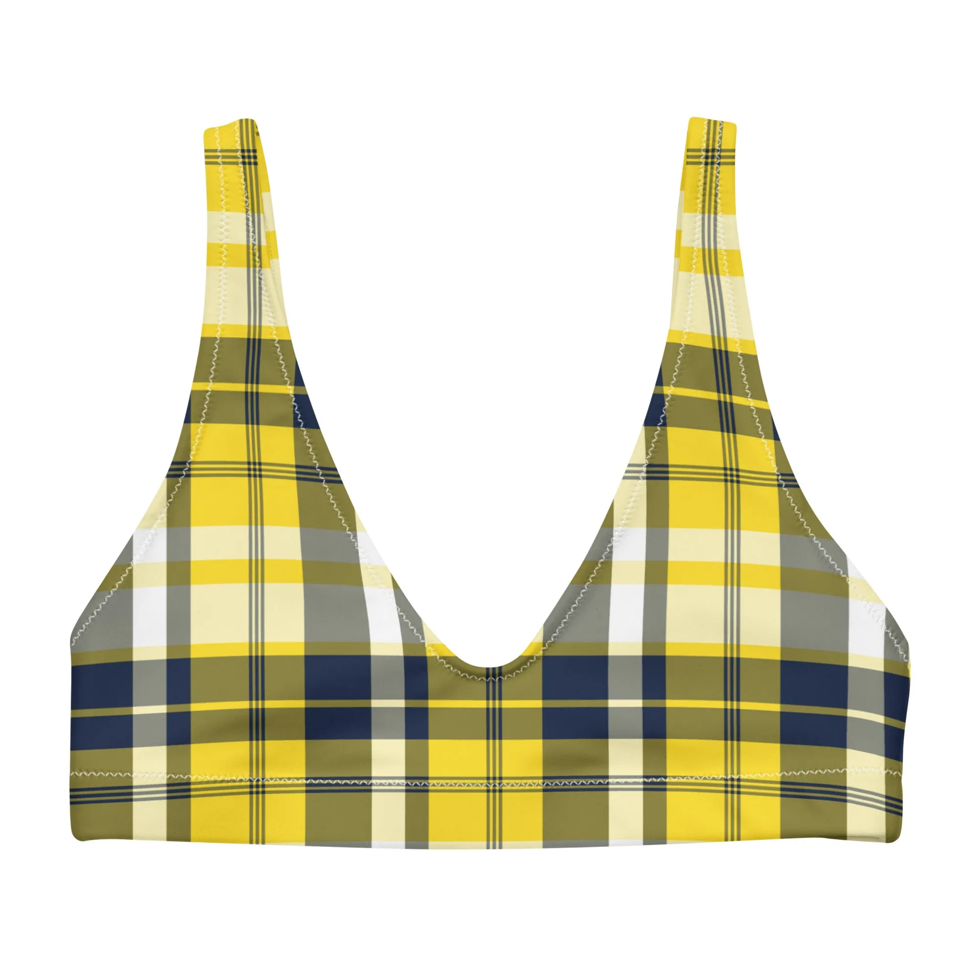 Yellow and Navy Blue Preppy Plaid Halter Bikini Top
