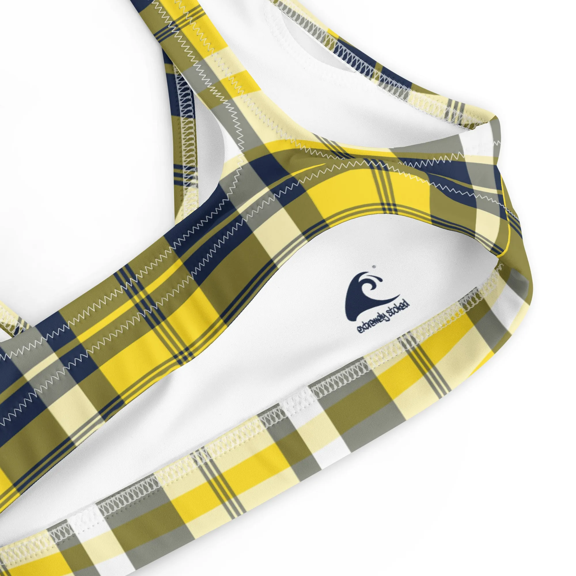 Yellow and Navy Blue Preppy Plaid Halter Bikini Top