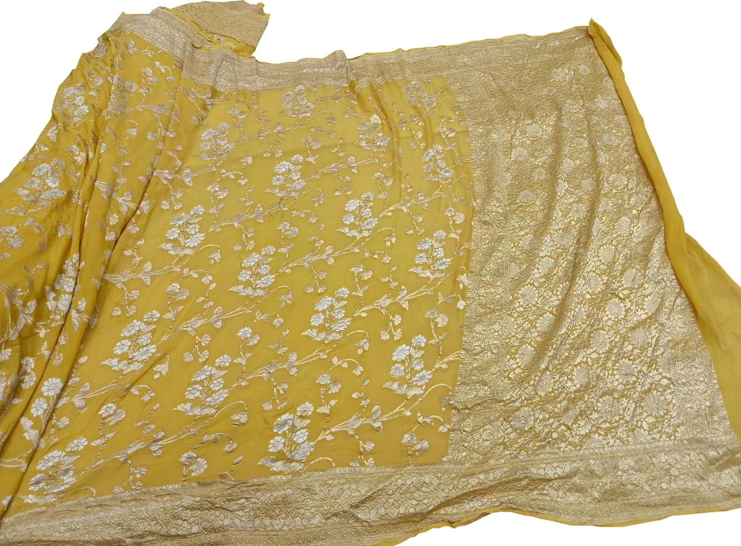 Yellow Banarasi Georgette Saree - Handloom Pure Elegance