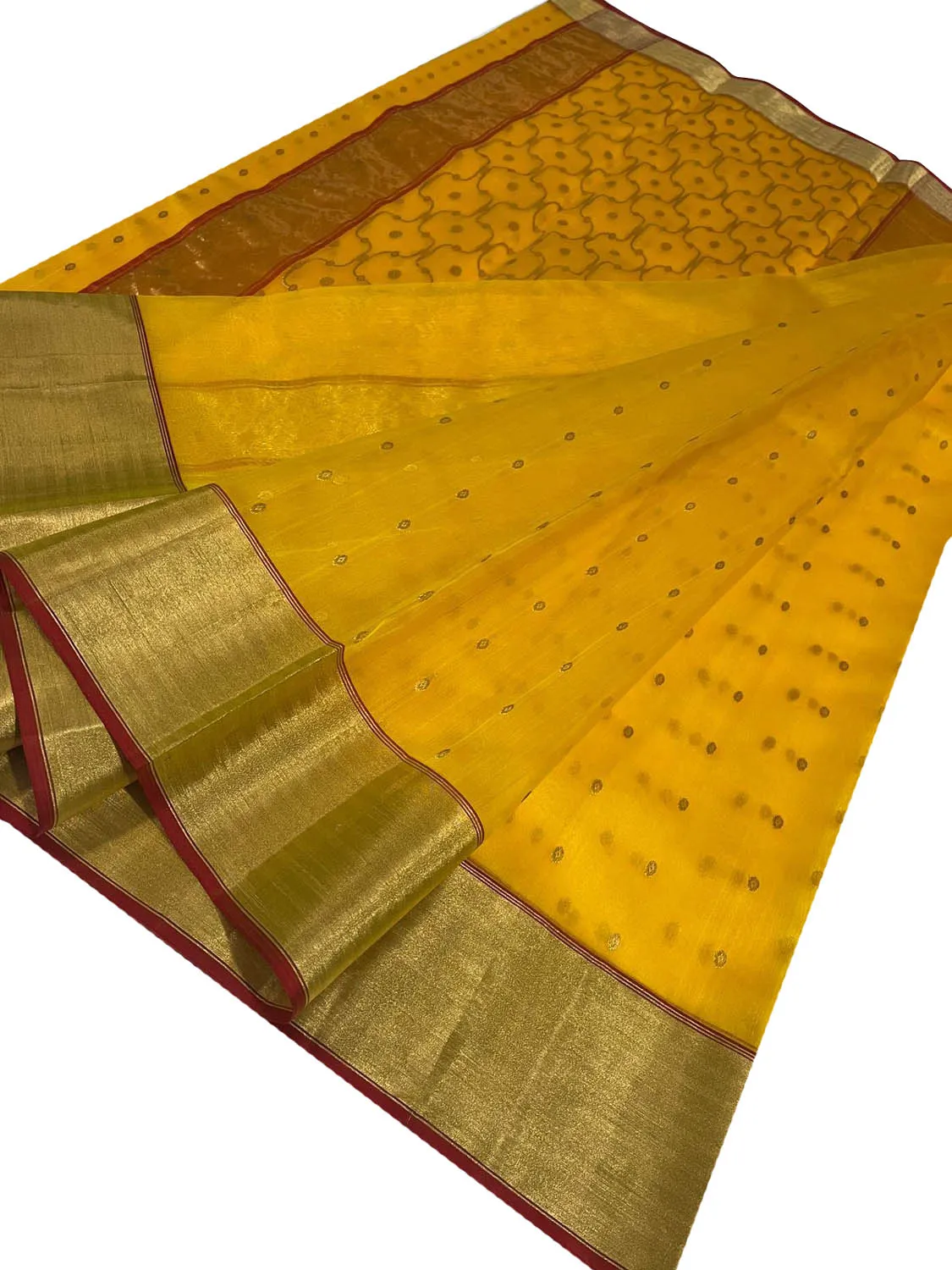Yellow Chanderi Handloom Katan Silk Saree