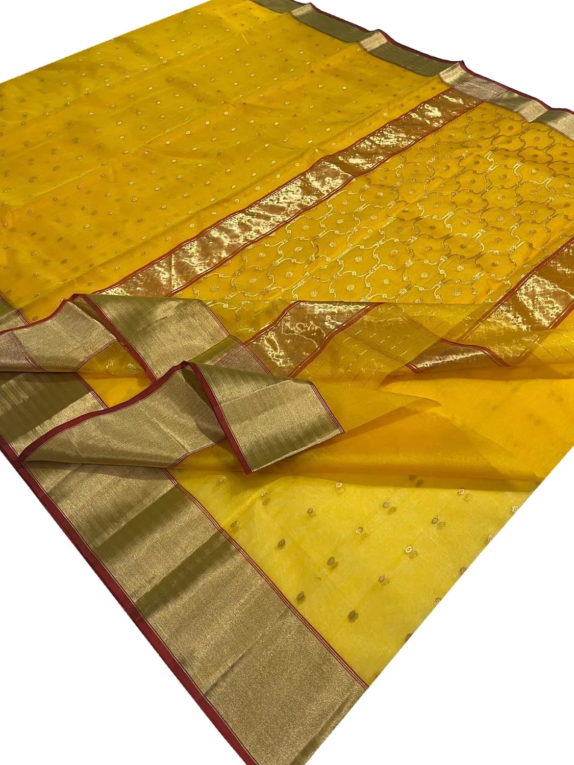 Yellow Chanderi Handloom Katan Silk Saree