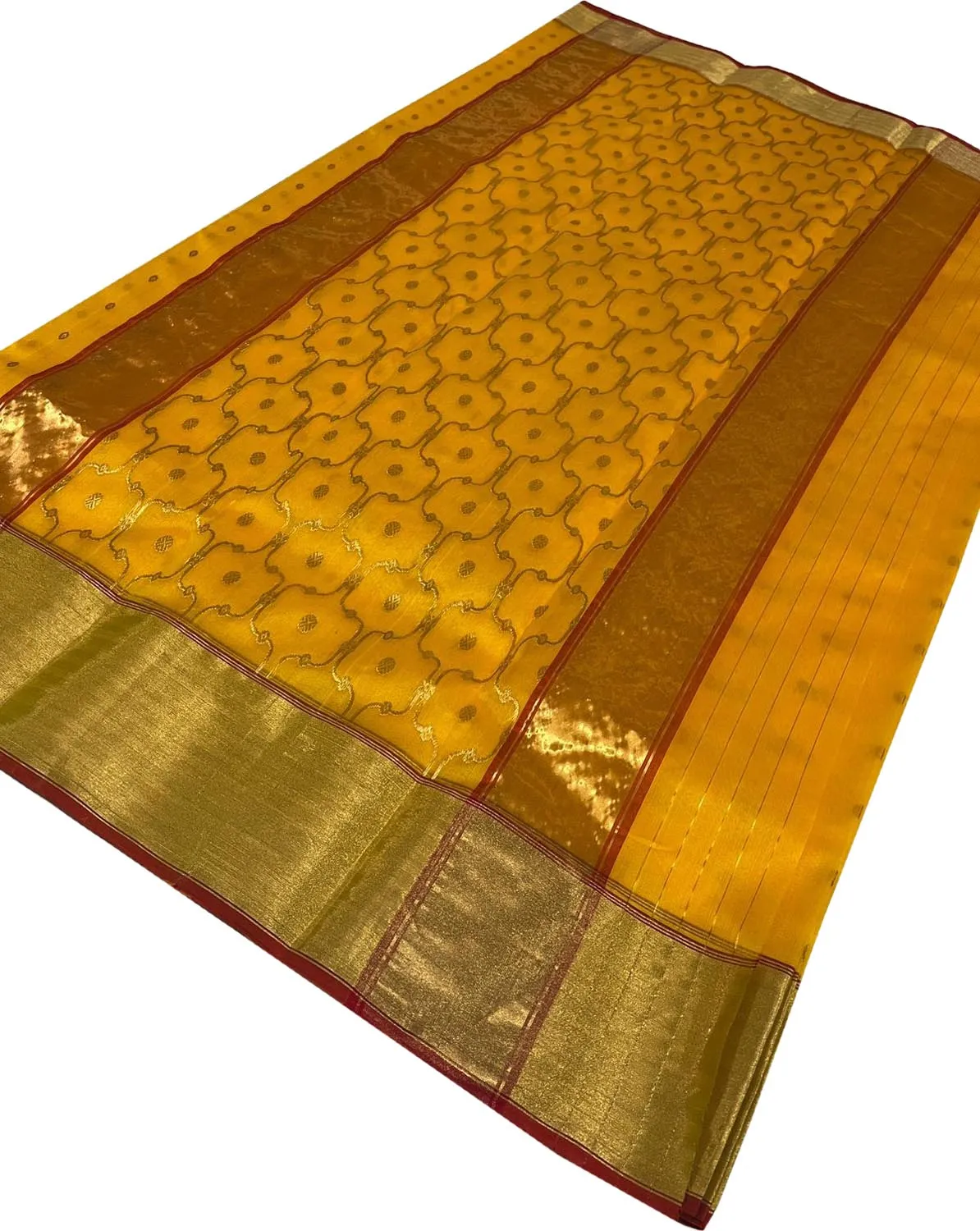 Yellow Chanderi Handloom Katan Silk Saree