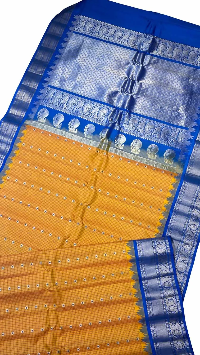 Yellow Gadwal Handloom Silk Saree - Pure Elegance