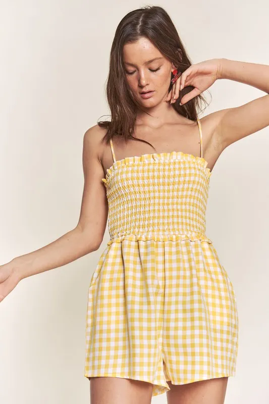 Yellow Gingham Smocked Romper