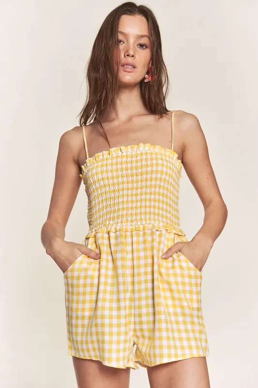 Yellow Gingham Smocked Romper