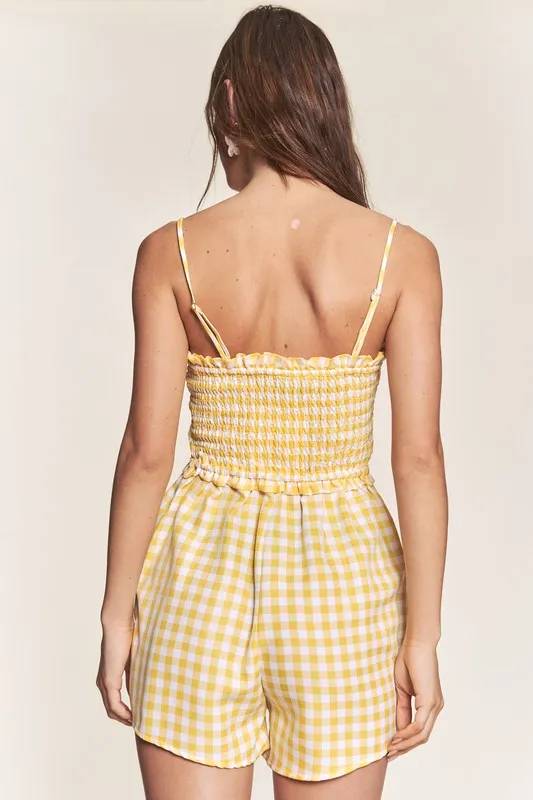 Yellow Gingham Smocked Romper