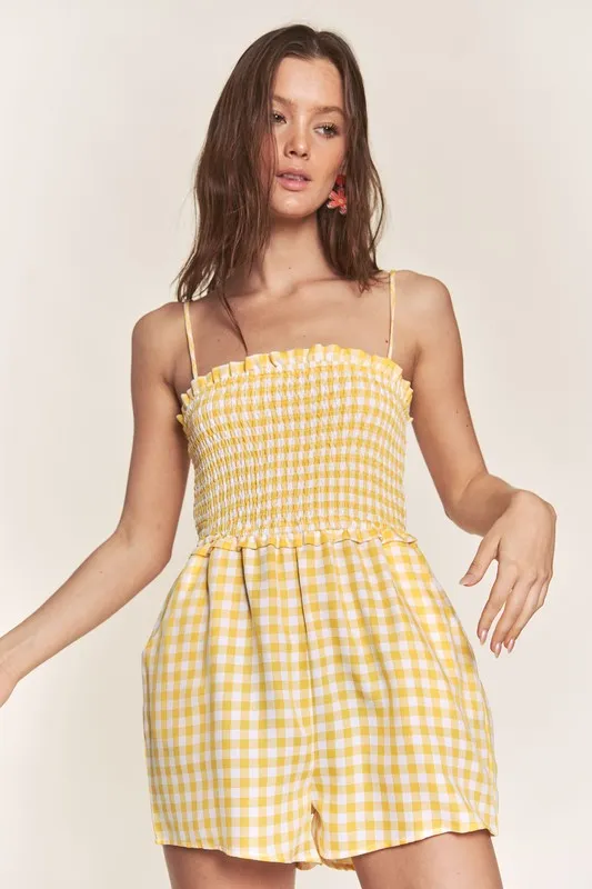 Yellow Gingham Smocked Romper