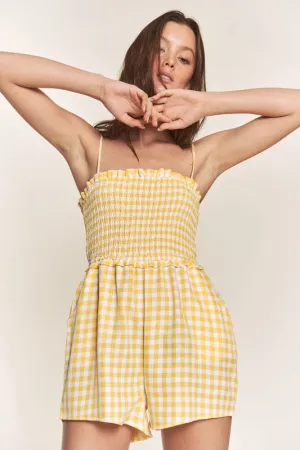 Yellow Gingham Smocked Romper