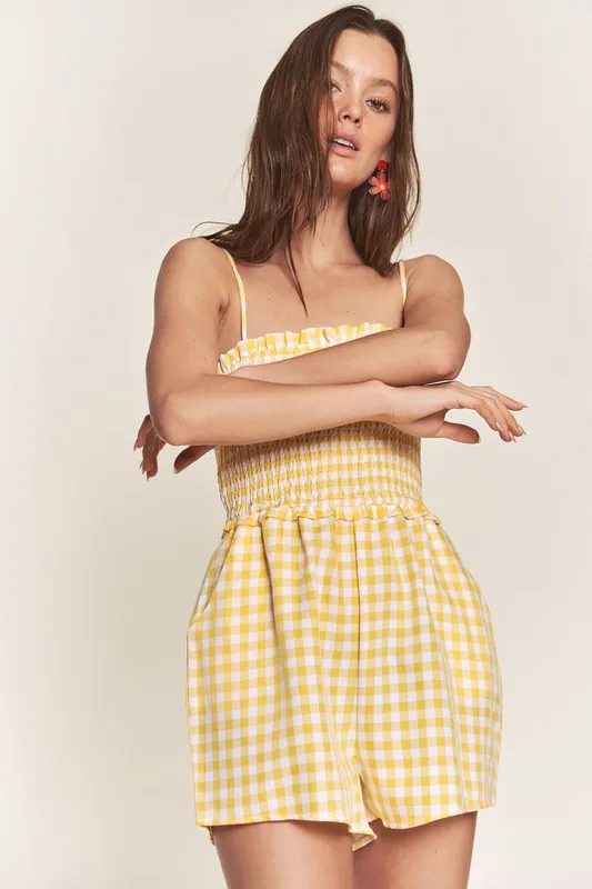 Yellow Gingham Smocked Romper