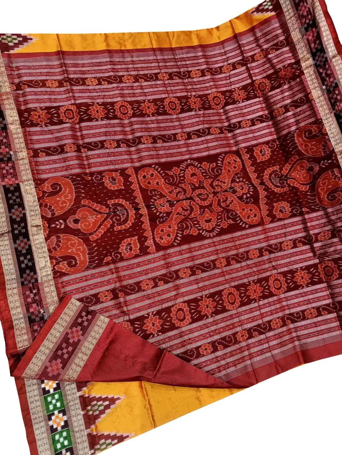 Yellow Handloom Double Ikat Silk Saree