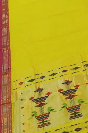 Yellow Paithani Handloom Cotton Saree - Traditional Elegance
