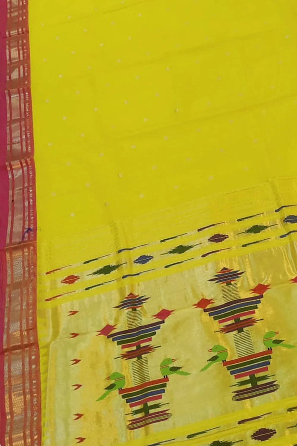 Yellow Paithani Handloom Cotton Saree - Traditional Elegance