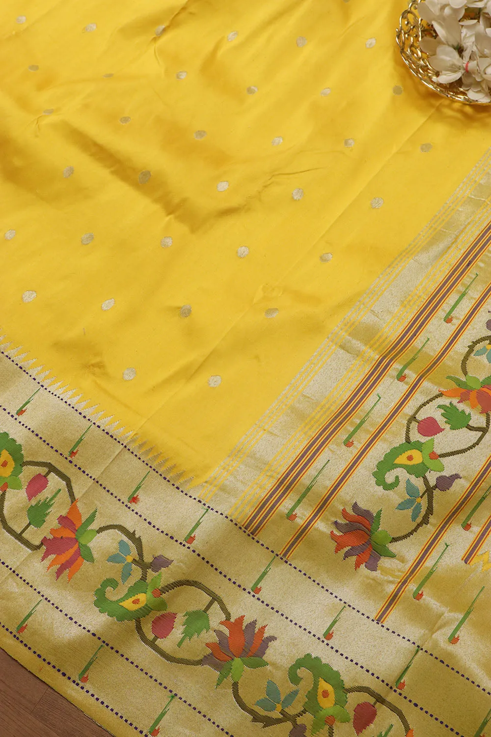 Yellow Paithani Silk Saree with Flower Design Border