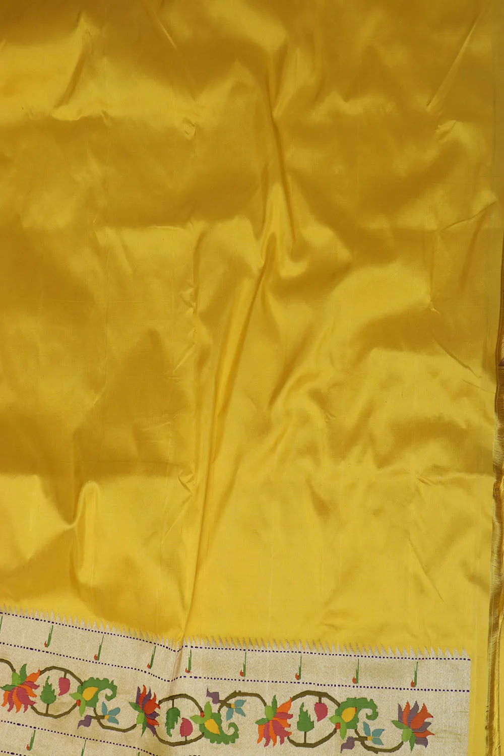 Yellow Paithani Silk Saree with Flower Design Border