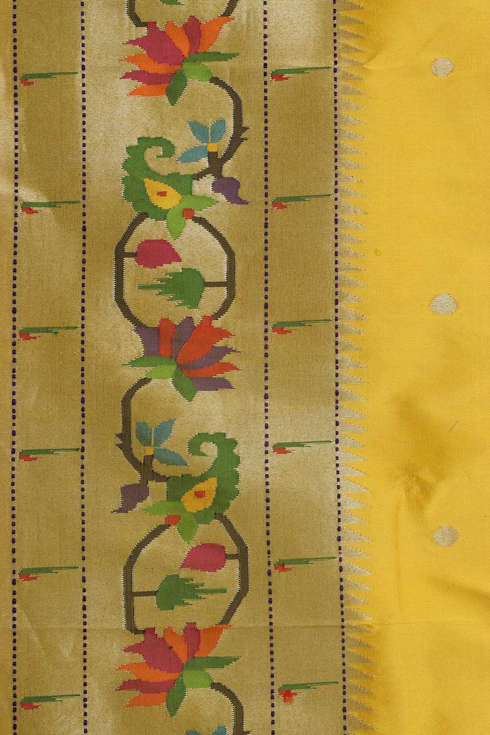 Yellow Paithani Silk Saree with Flower Design Border