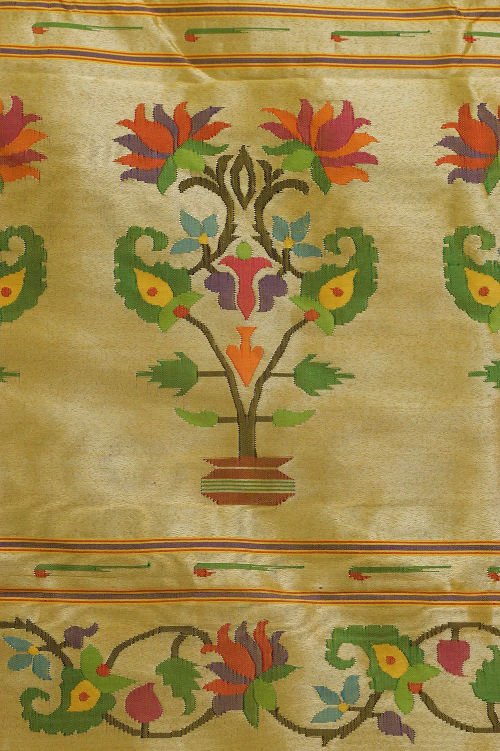 Yellow Paithani Silk Saree with Flower Design Border