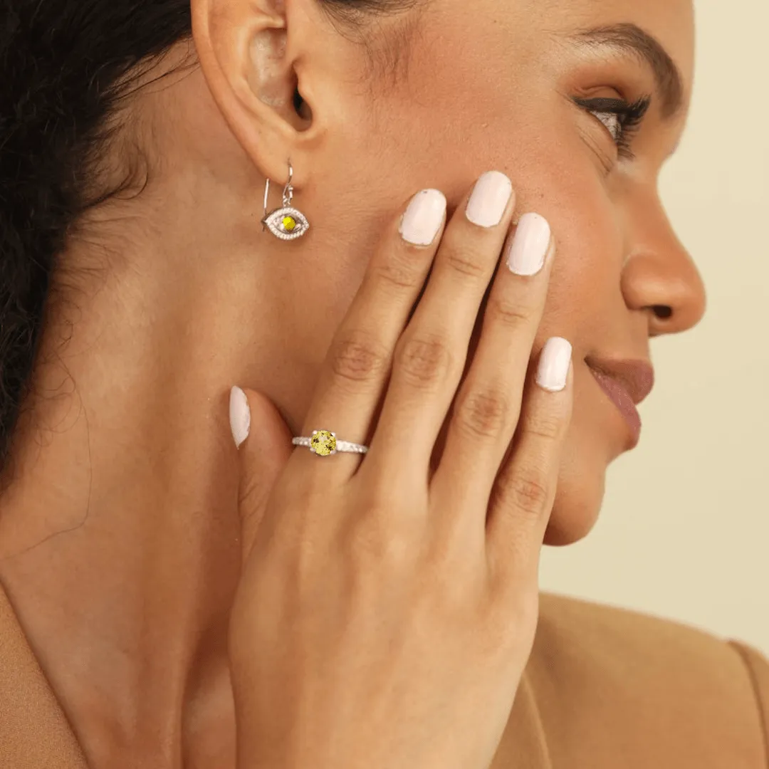 Yellow Sapphire Rhodium over Silver Ring