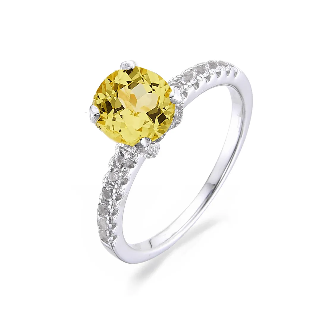 Yellow Sapphire Rhodium over Silver Ring