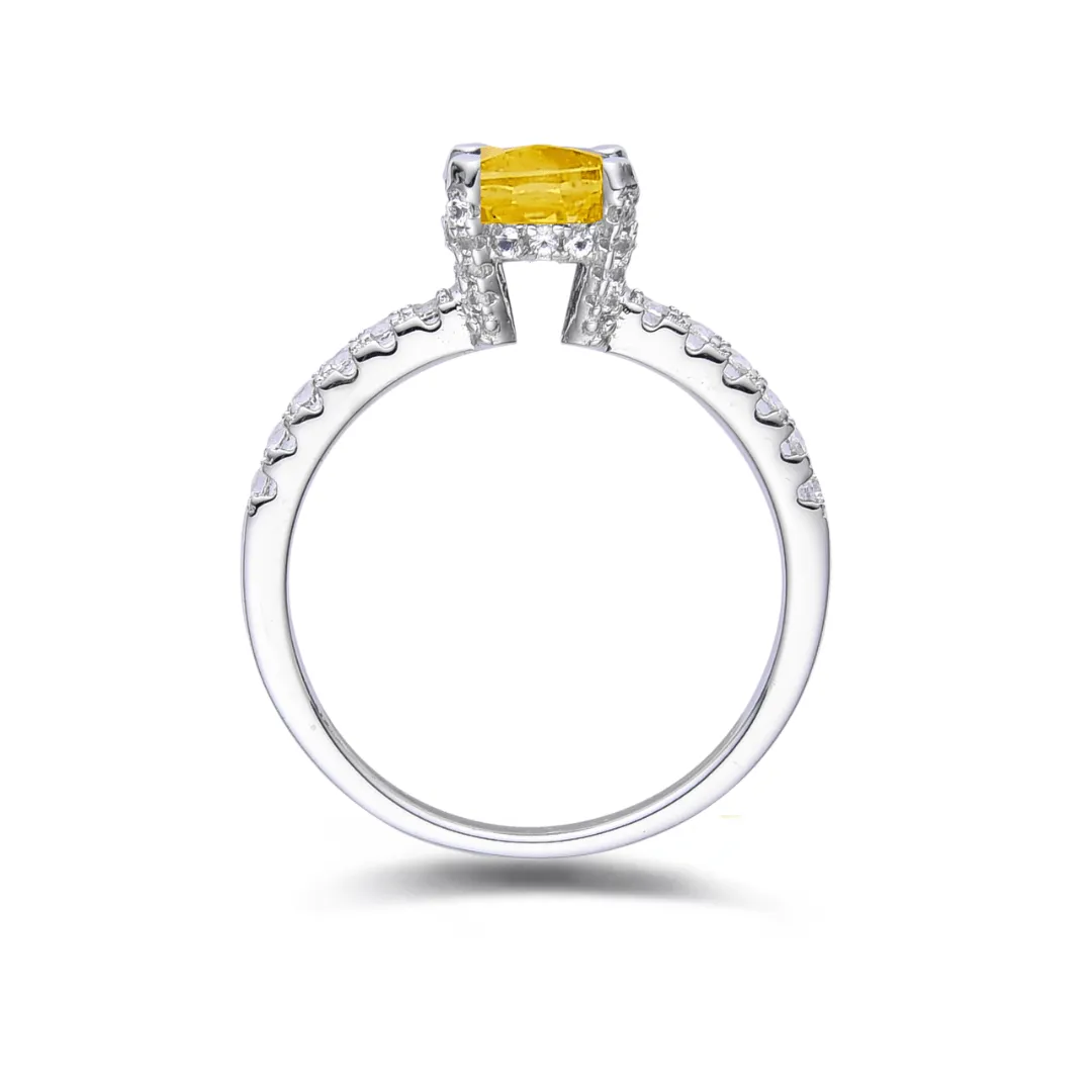 Yellow Sapphire Rhodium over Silver Ring