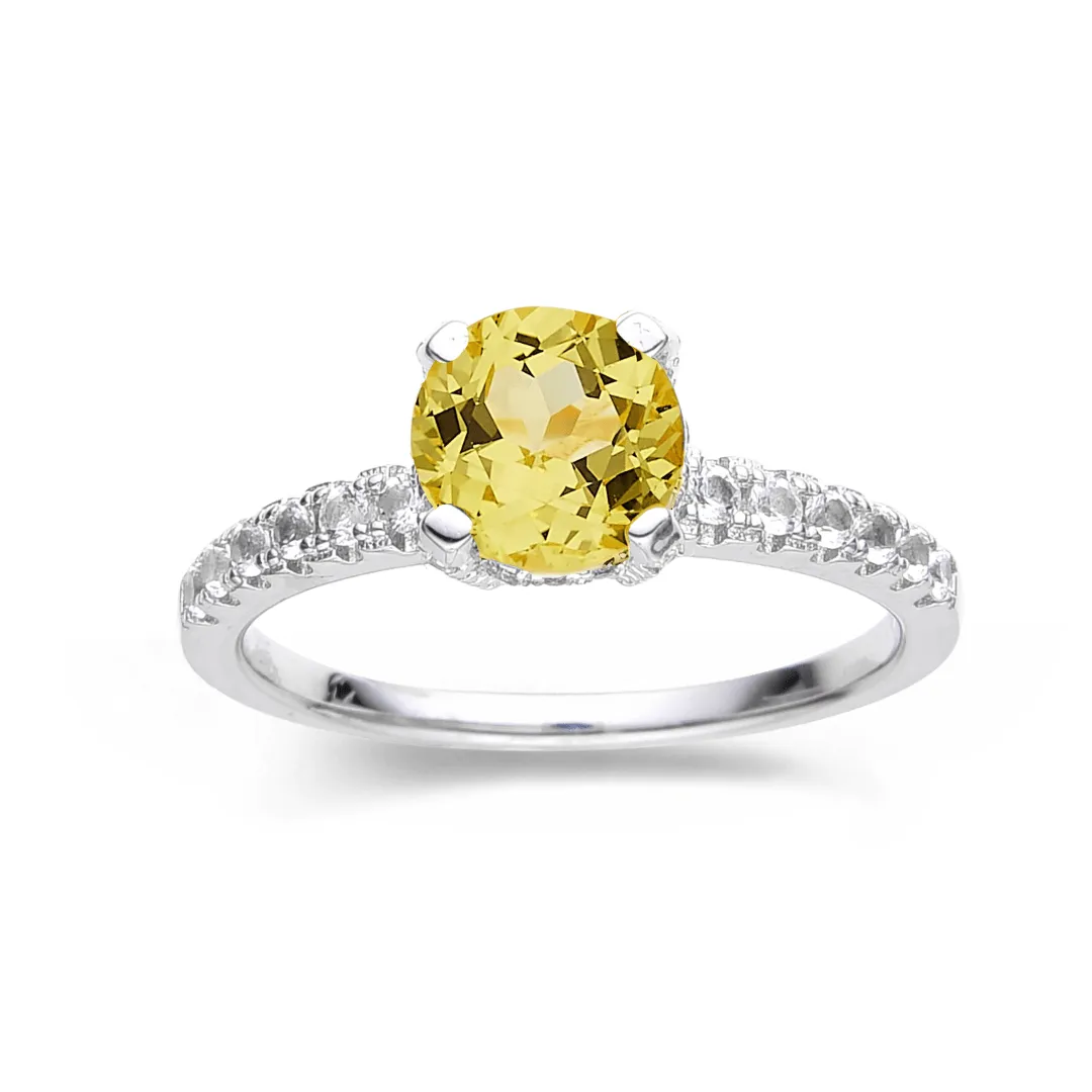 Yellow Sapphire Rhodium over Silver Ring